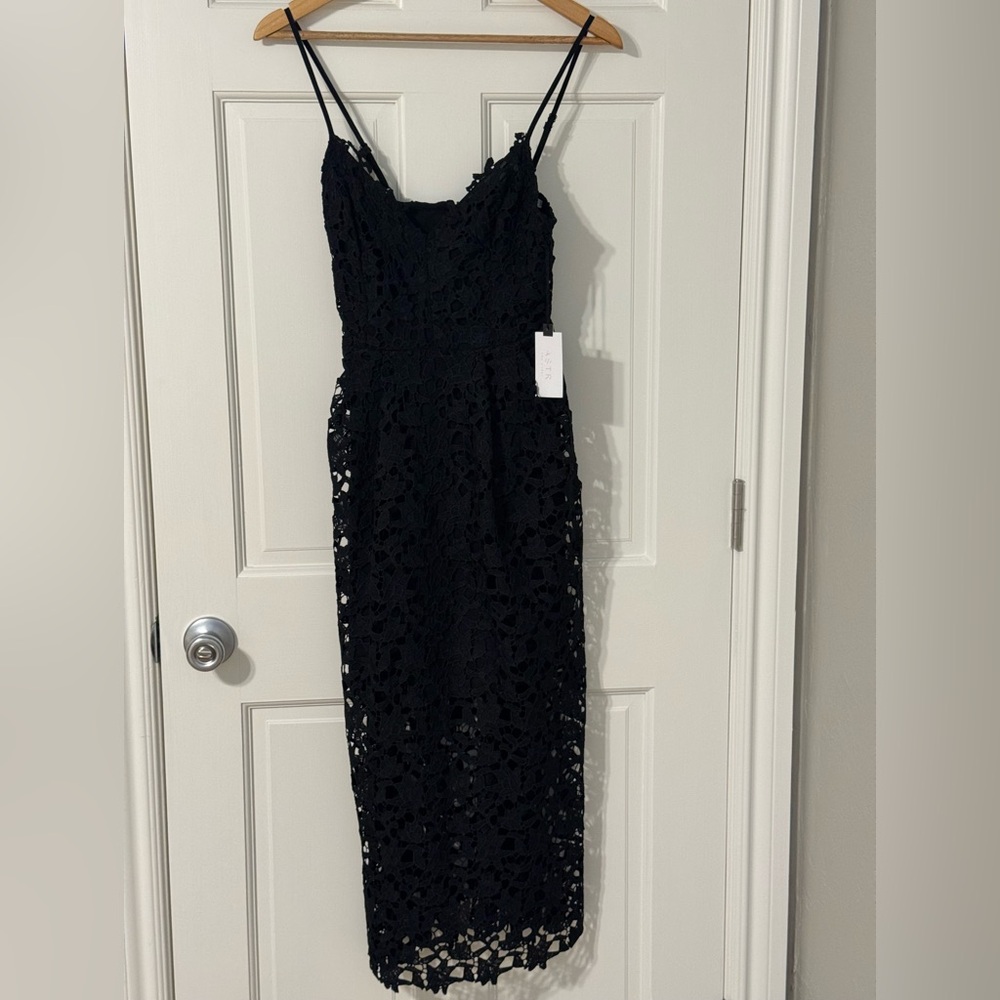Astr Black Lace Midi Dress NWT